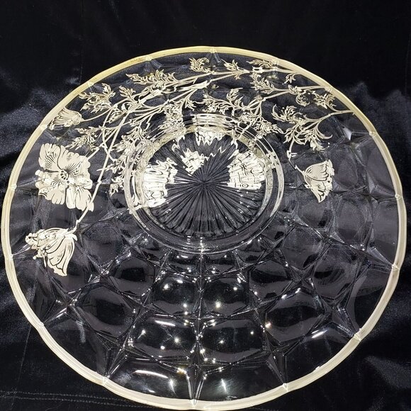 Cake Plate Flanders Clear Sterling Overlay Poppy Silver City Serving Platter 13" - Picture 7 of 10